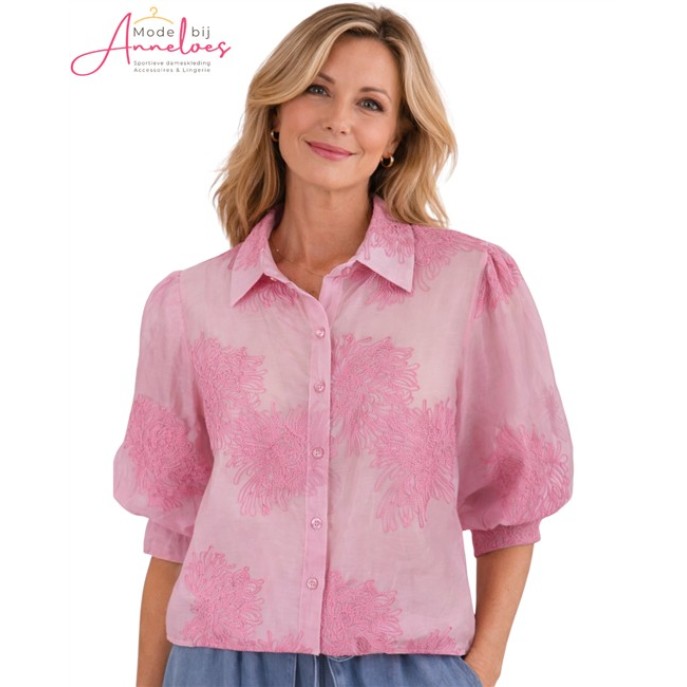 Enjoy Blouse ballon mouw borduring 127516 Roze Enjoy Blouse ballon mouw borduring 127516 Roze